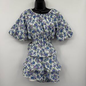 Talulah Floral Two-Piece Set Puff Sleeve Crop Top & Ruffle Skort | Size S/M